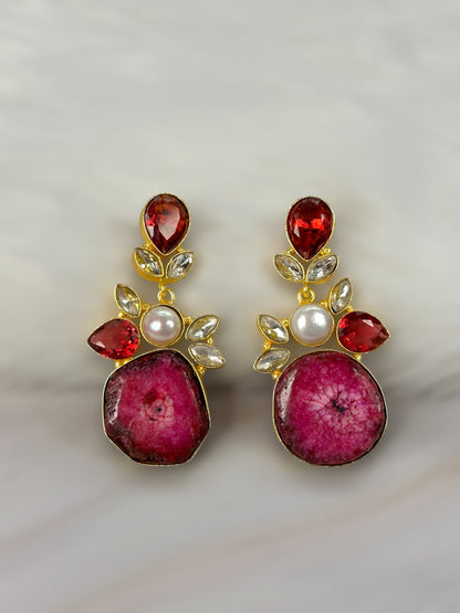 Druzy Agate Stone Slice Earrings
