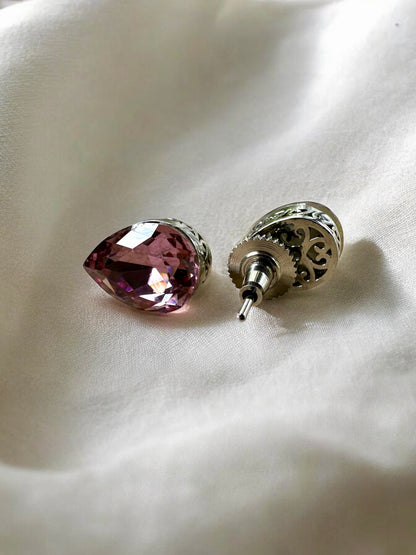 Pink Blue Swarovski Crystal Teardrop Necklace With Studs