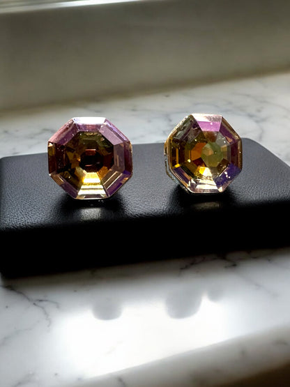 Purple Swarovski Crystal Octagonal Pendant With Studs