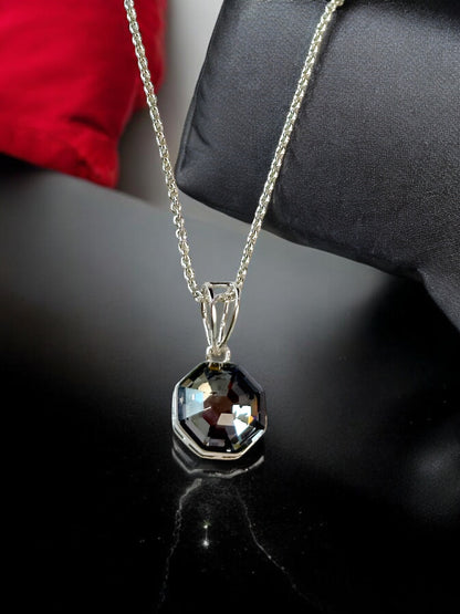 Black Swarovski Crystal Octagonal Pendant With Studs