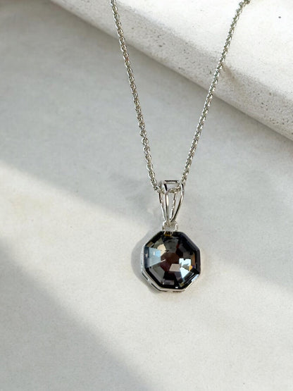 Black Swarovski Crystal Octagonal Pendant With Studs