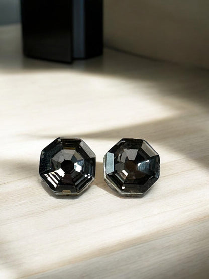 Black Swarovski Crystal Octagonal Pendant With Studs