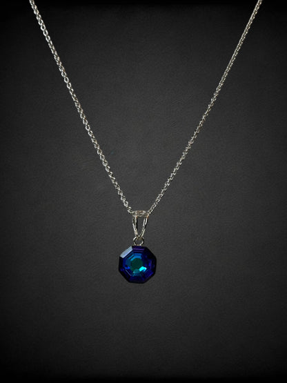 Blue Swarovski Crystal Octagonal Pendant With Studs