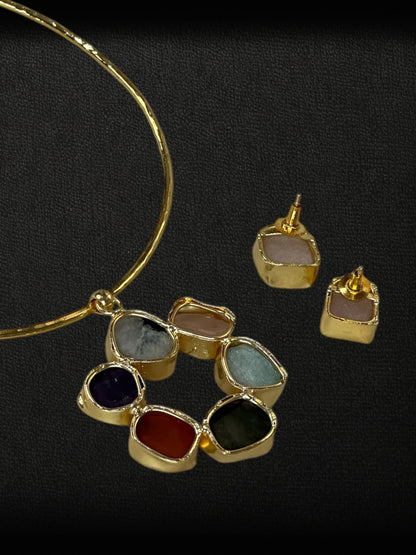 Multicolour Stone Statement Floral Hasli
