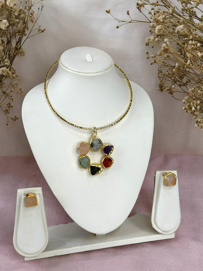 Multicolour Stone Statement Floral Hasli