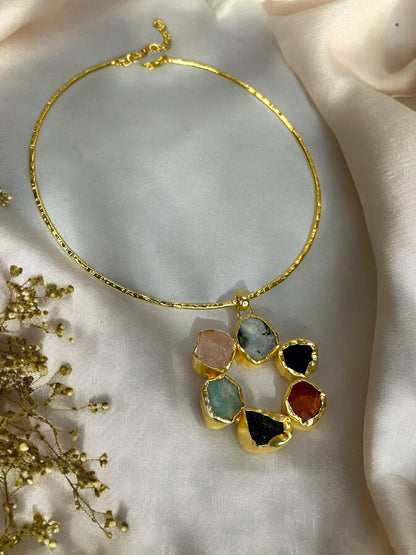 Multicolour Stone Statement Floral Hasli