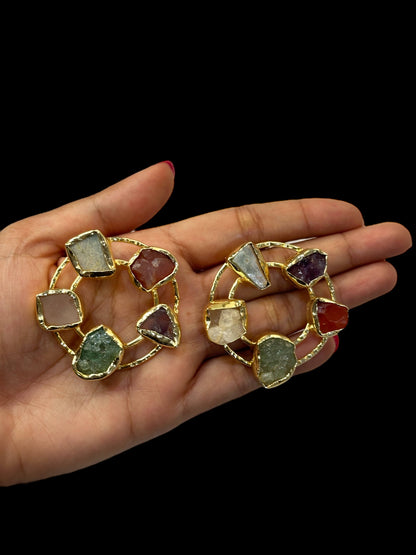 Multi Colour Stone Double Ring Studs