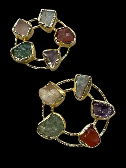 Multi Colour Stone Double Ring Studs
