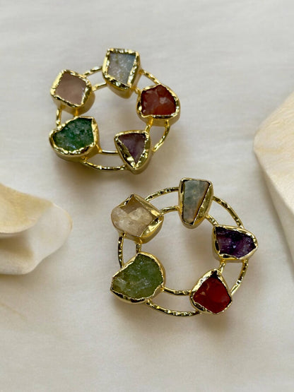 Multi Colour Stone Double Ring Studs
