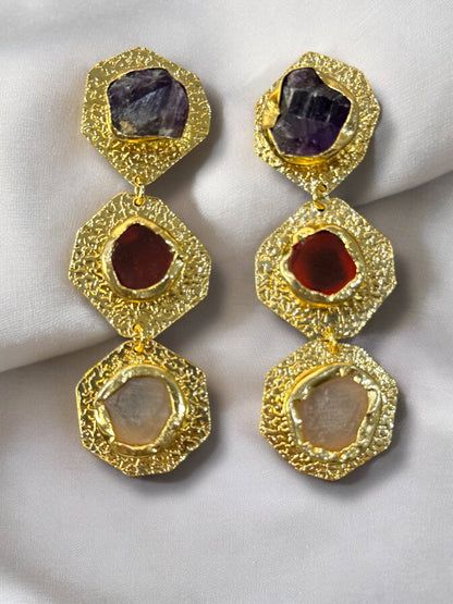 Multi Colour Tripple Stone Ladi Danglers
