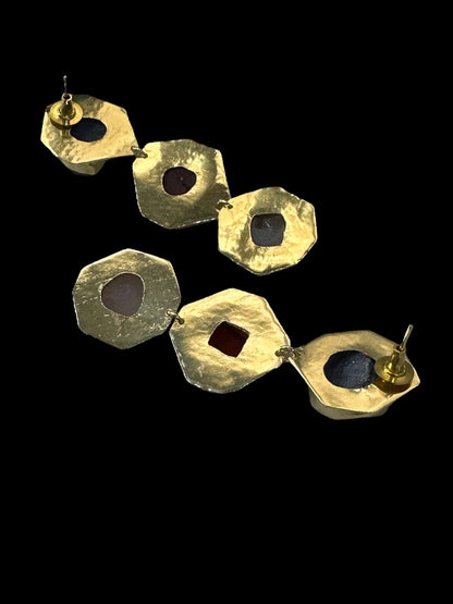 Multi Colour Tripple Stone Ladi Danglers