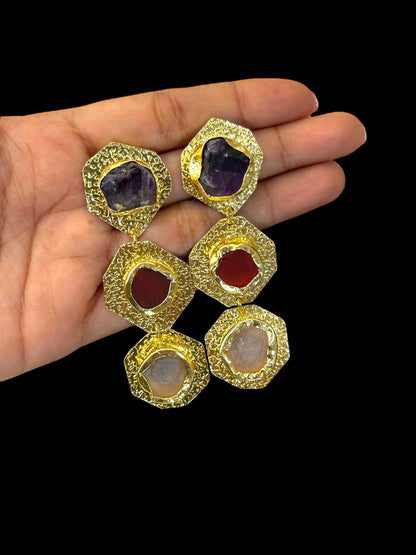 Multi Colour Tripple Stone Ladi Danglers