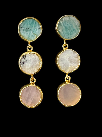 Multi Color Tripple Stone Classic Ladi Danglers