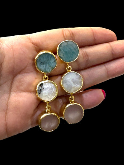 Multi Color Tripple Stone Classic Ladi Danglers