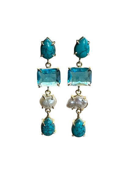 Stone and Pearl Long Danglers Earrings