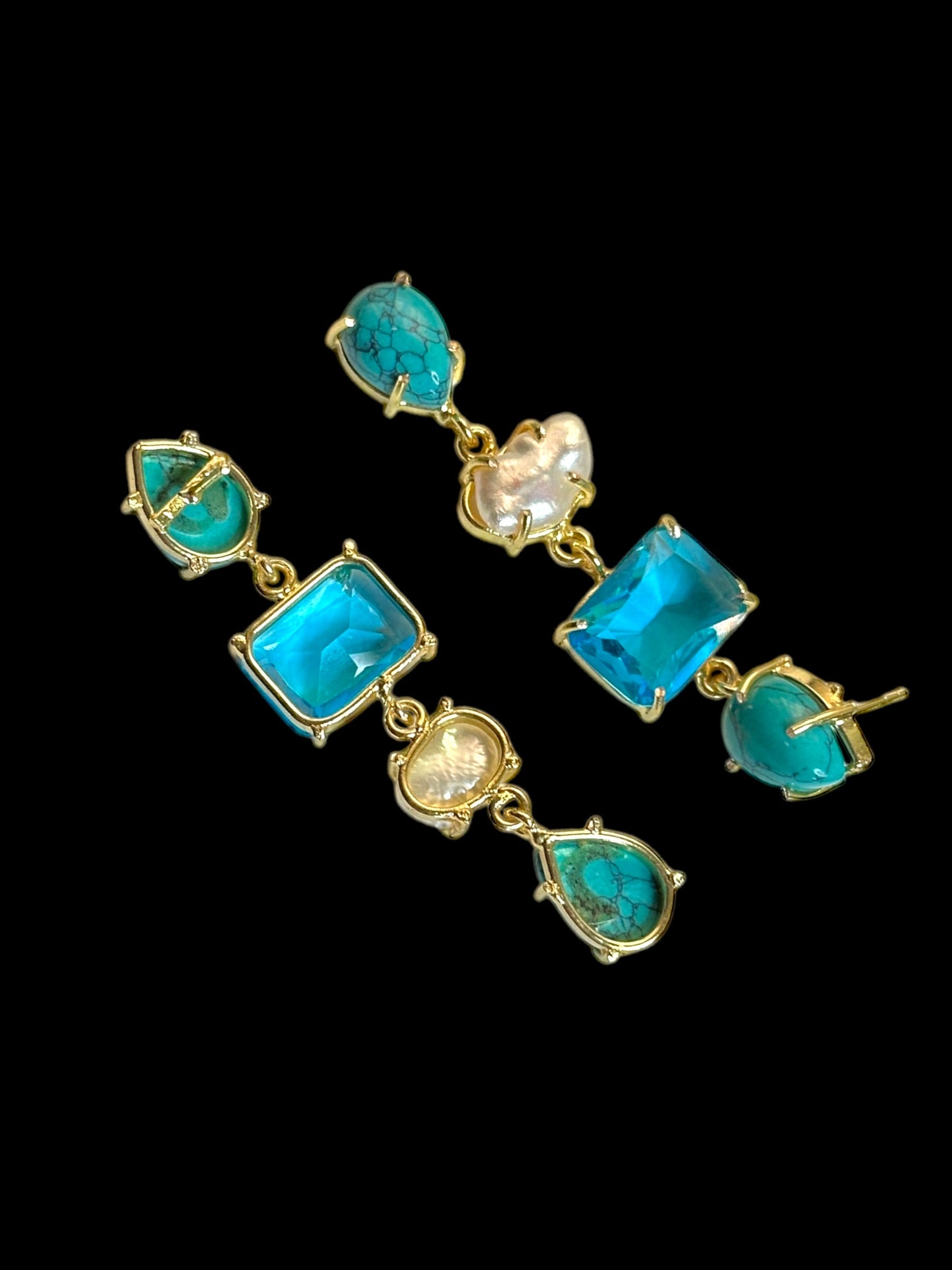 Stone and Pearl Long Danglers Earrings