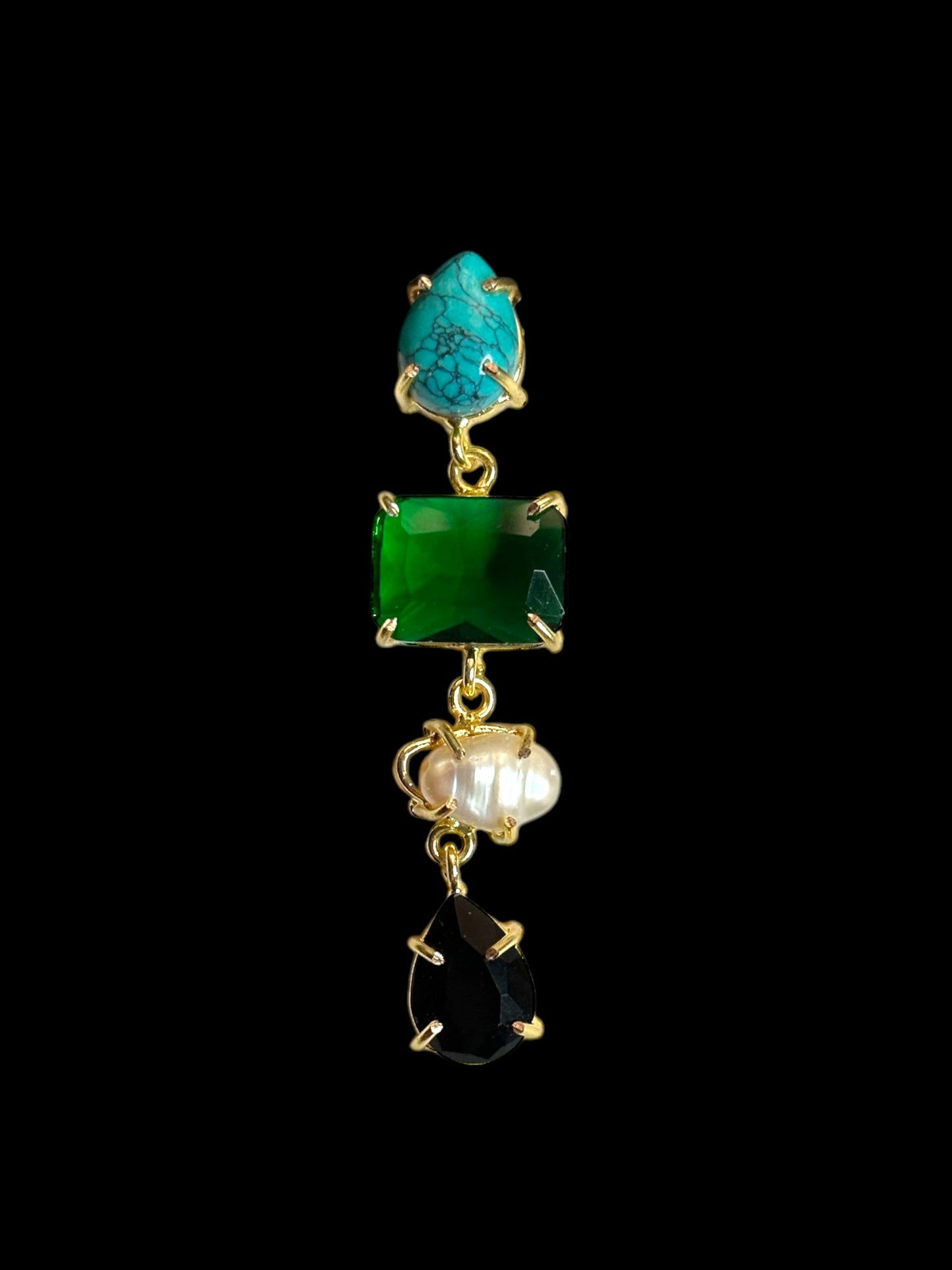 Stone and Pearl Long Danglers Earrings