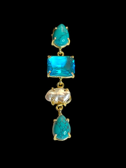 Stone and Pearl Long Danglers Earrings