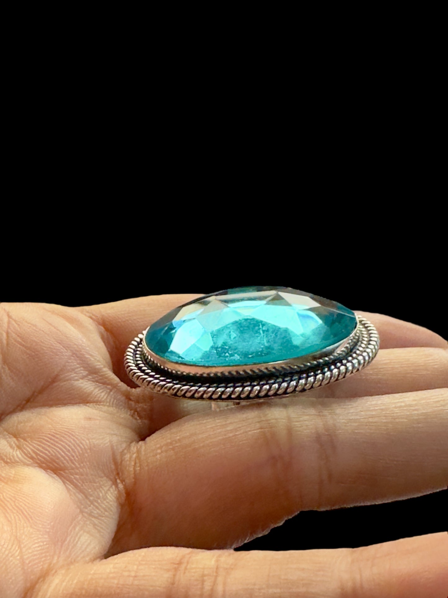 Natural Quartz Stone Chunky Adjustable Alloy Ring