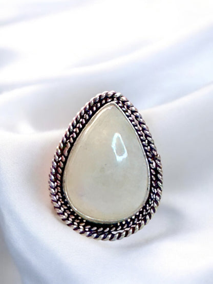 White Moonstone Chunky Adjustable Alloy Ring