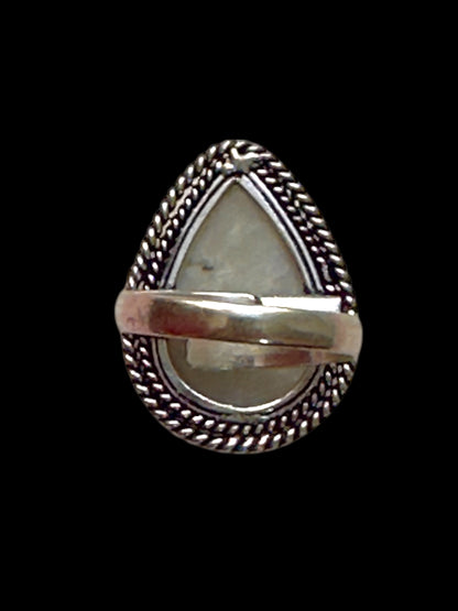White Moonstone Chunky Adjustable Alloy Ring