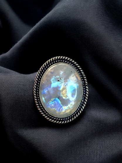 White Moonstone Chunky Adjustable Alloy Ring