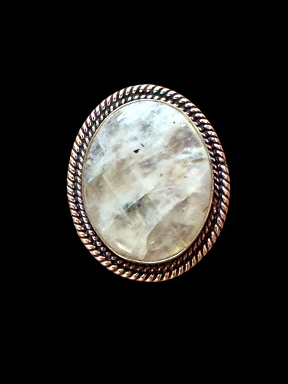 White Moonstone Chunky Adjustable Alloy Ring