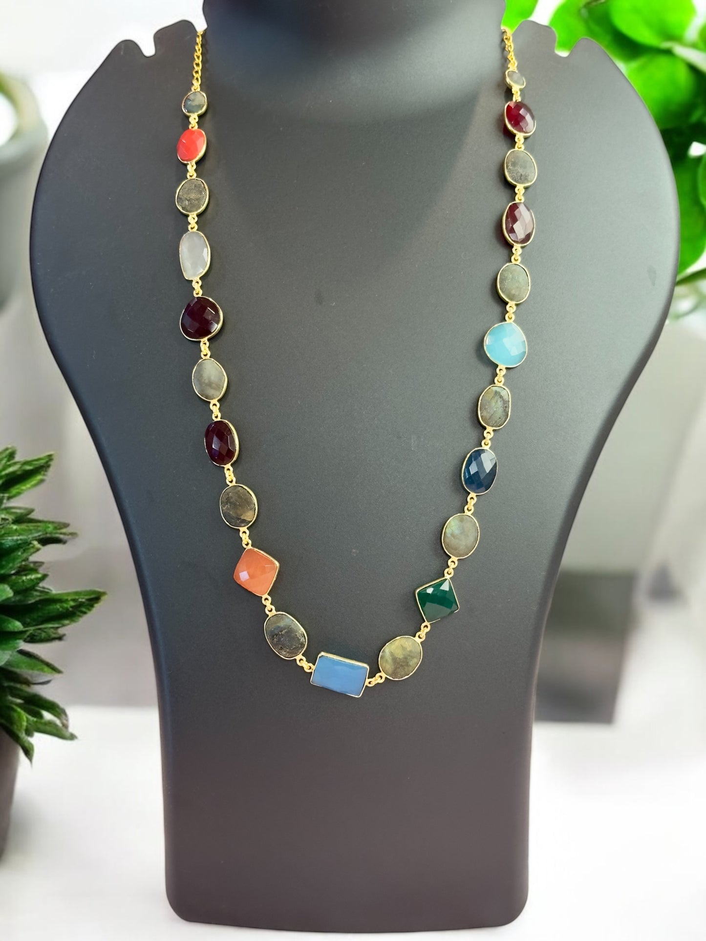 Multi Stone Oval Cut String Necklace