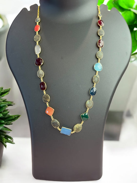 Multi Stone Oval Cut String Necklace