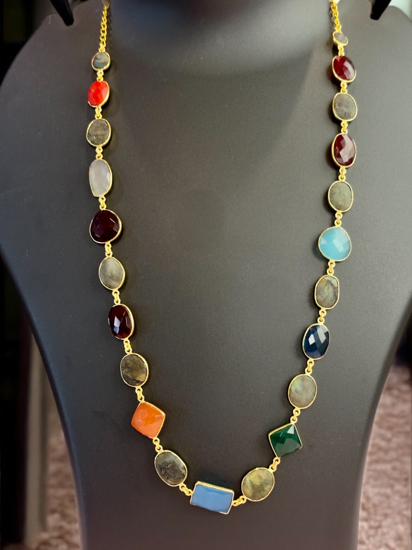 Multi Stone Oval Cut String Necklace