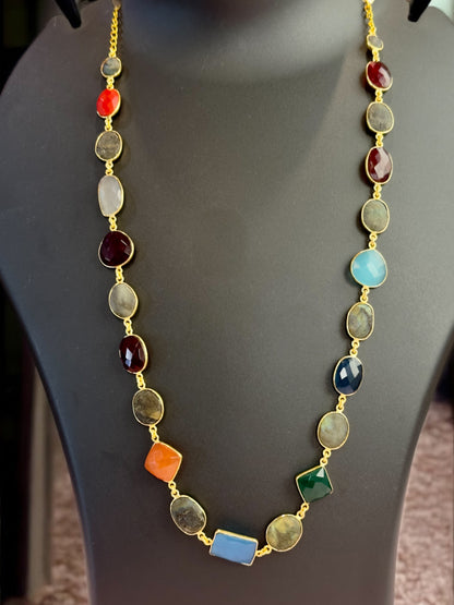 Multi Stone Oval Cut String Necklace