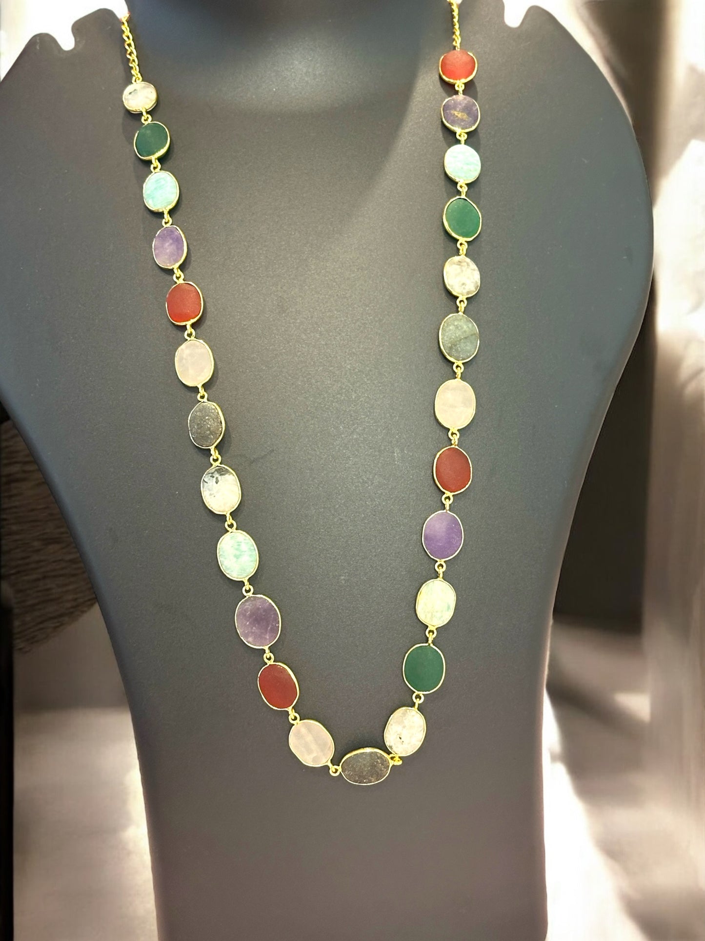 Multi Stone Oval Cut String Necklace