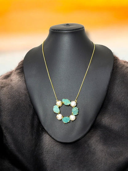 Amazonite And Pearl Chain Necklace