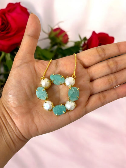 Amazonite And Pearl Chain Necklace