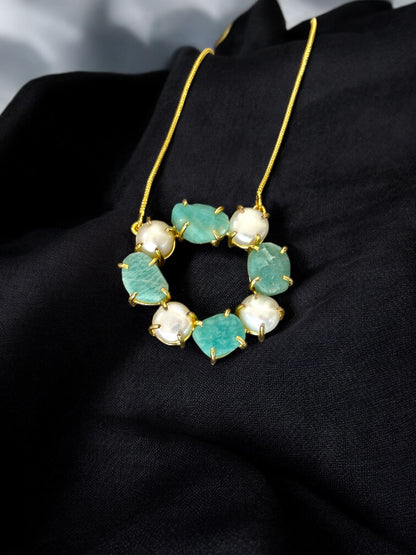 Amazonite And Pearl Chain Necklace