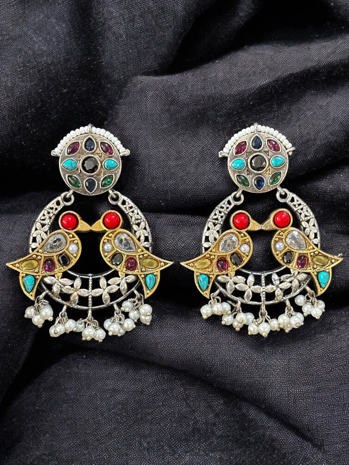 Tota Maina Dual Tone Pachi Earrings