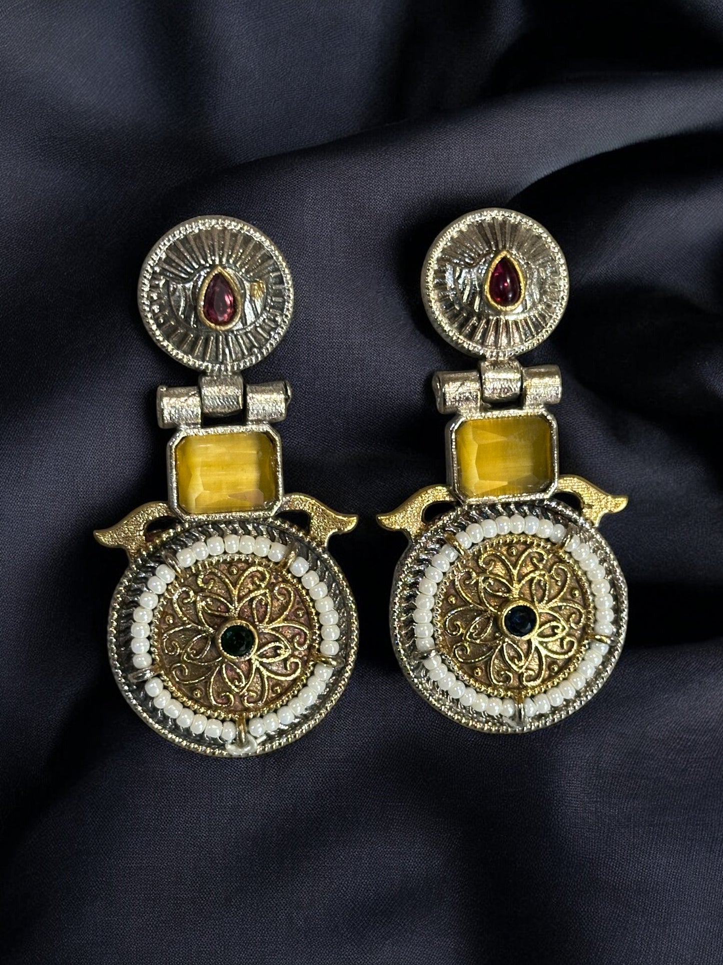 Chakra Dual Tone Pachi Earrings