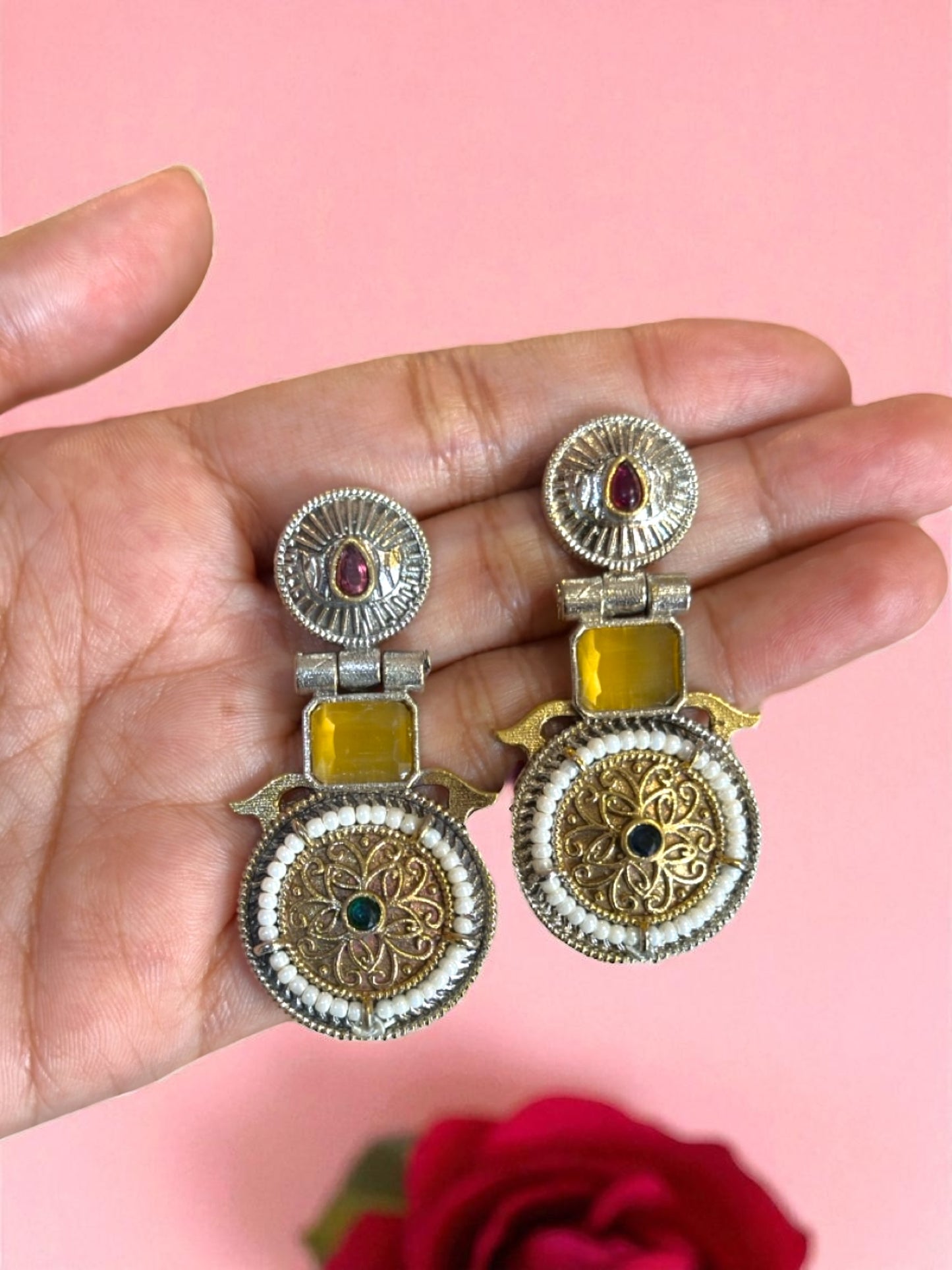 Chakra Dual Tone Pachi Earrings