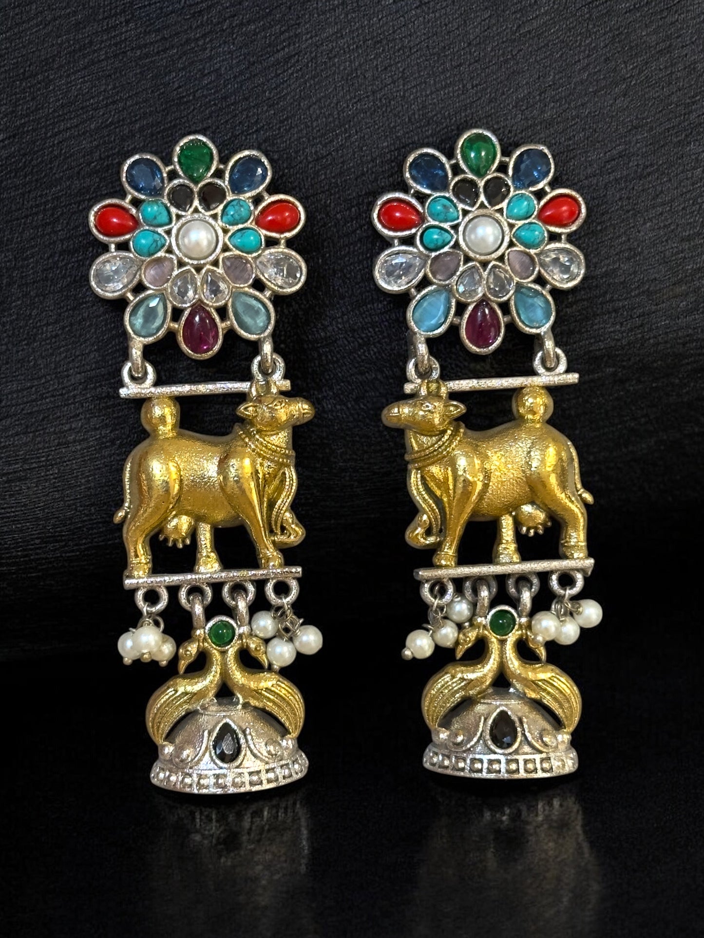 Kamdhenu Dual Tone Brass Earrings