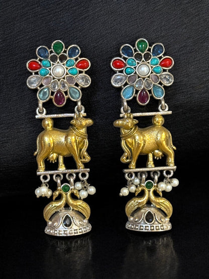 Kamdhenu Dual Tone Brass Earrings