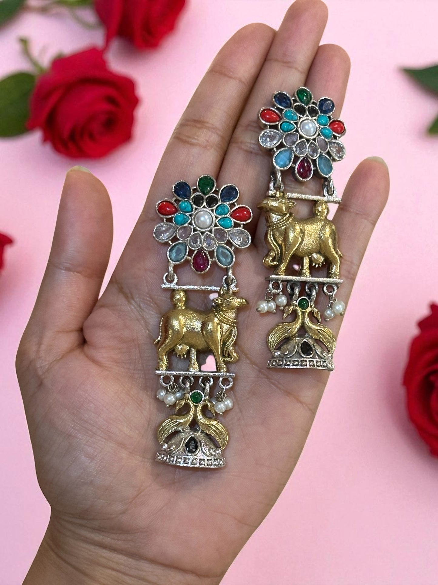 Kamdhenu Dual Tone Brass Earrings