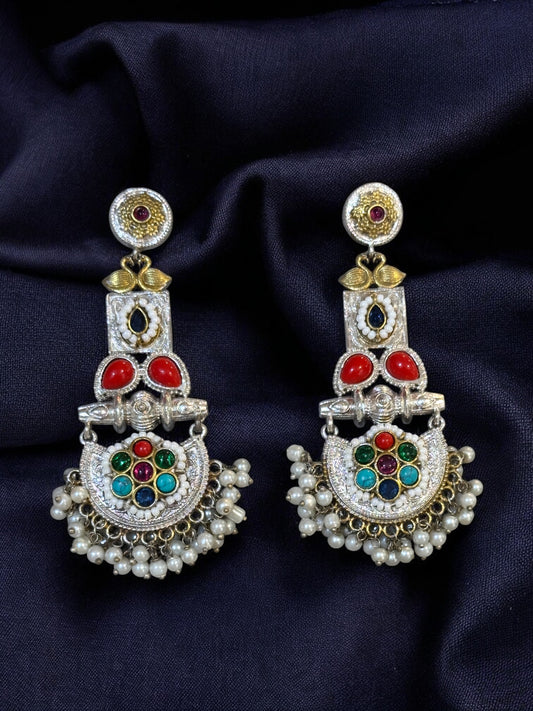 Swan Dual Tone Pachi Earrings
