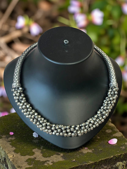 Oxidized Silver Plated Ghunghroo Hasli