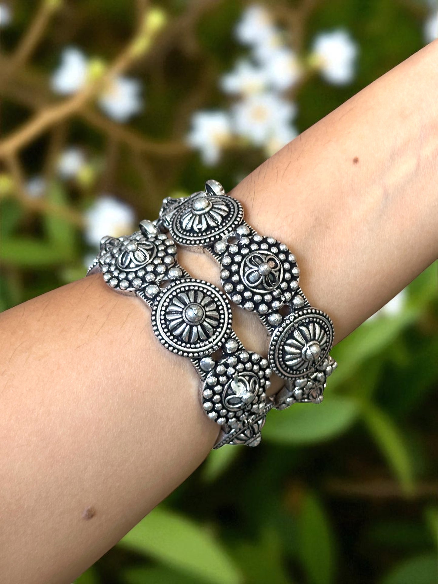 Oxidised Silver Plated Brass Rama Kada Set
