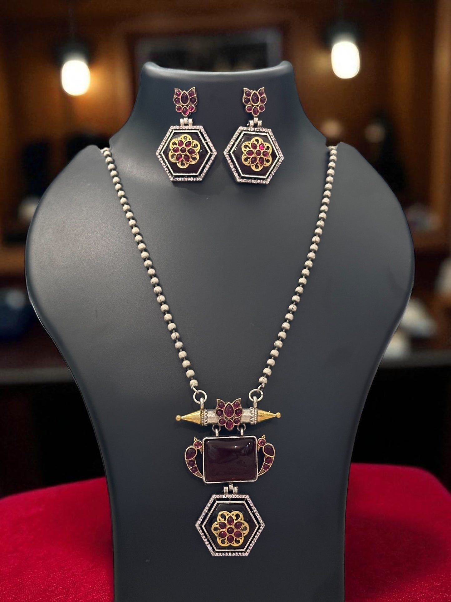 Dual Tone Anushka Long Necklace Set
