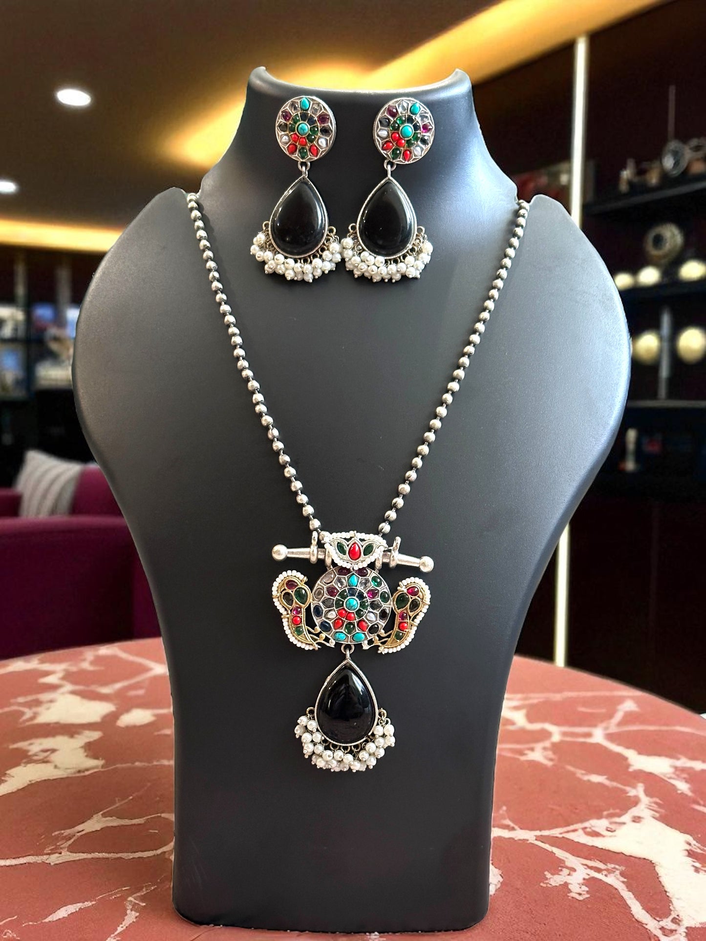 Dual Tone Sarika Long Necklace Set
