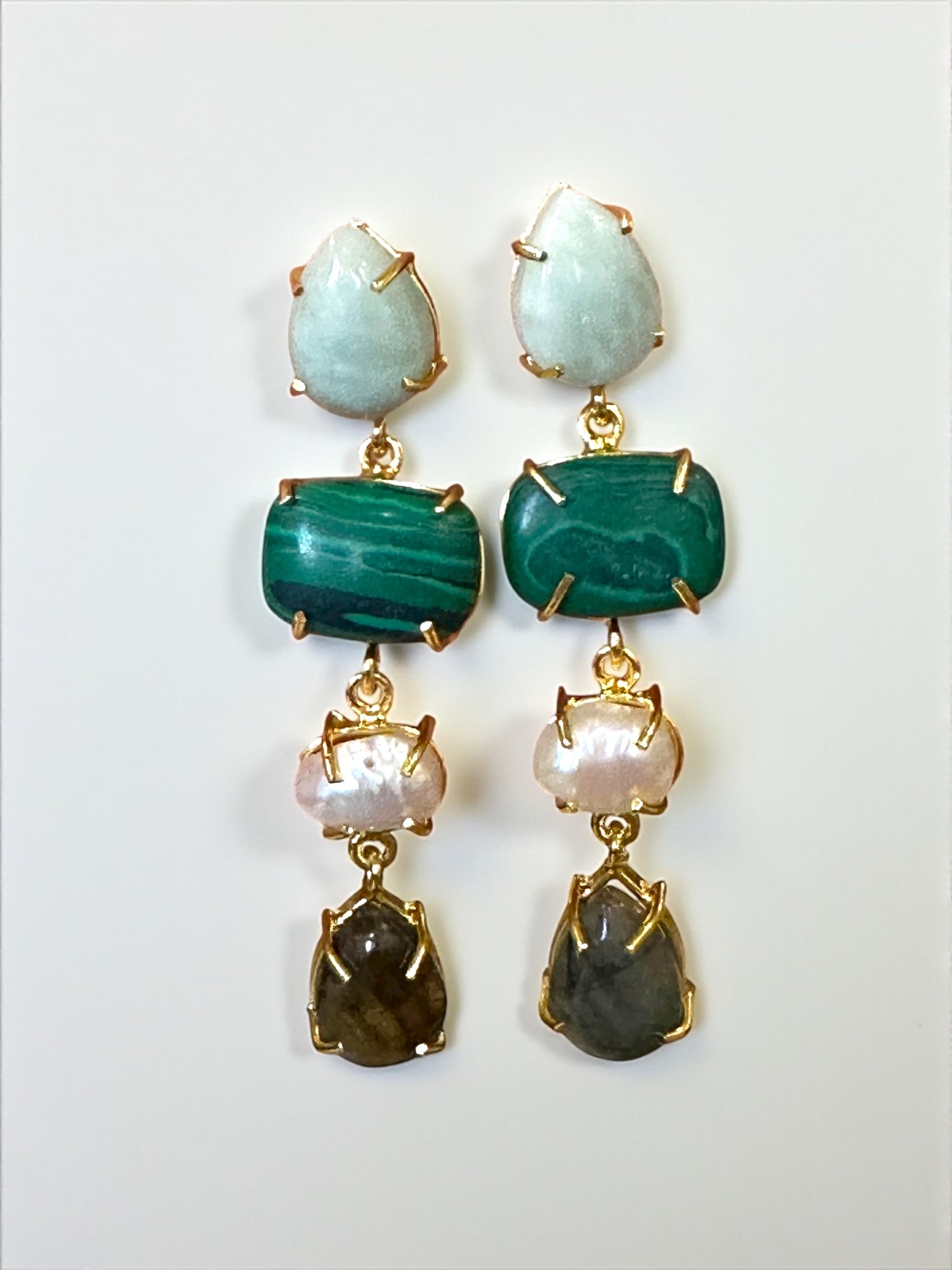 Stone and Pearl Long Danglers Earrings