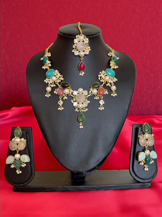 Maanvi Statement Necklace Set with Tikka