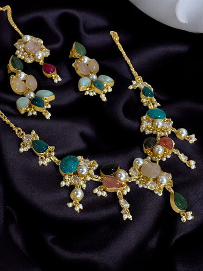 Maanvi Statement Necklace Set with Tikka