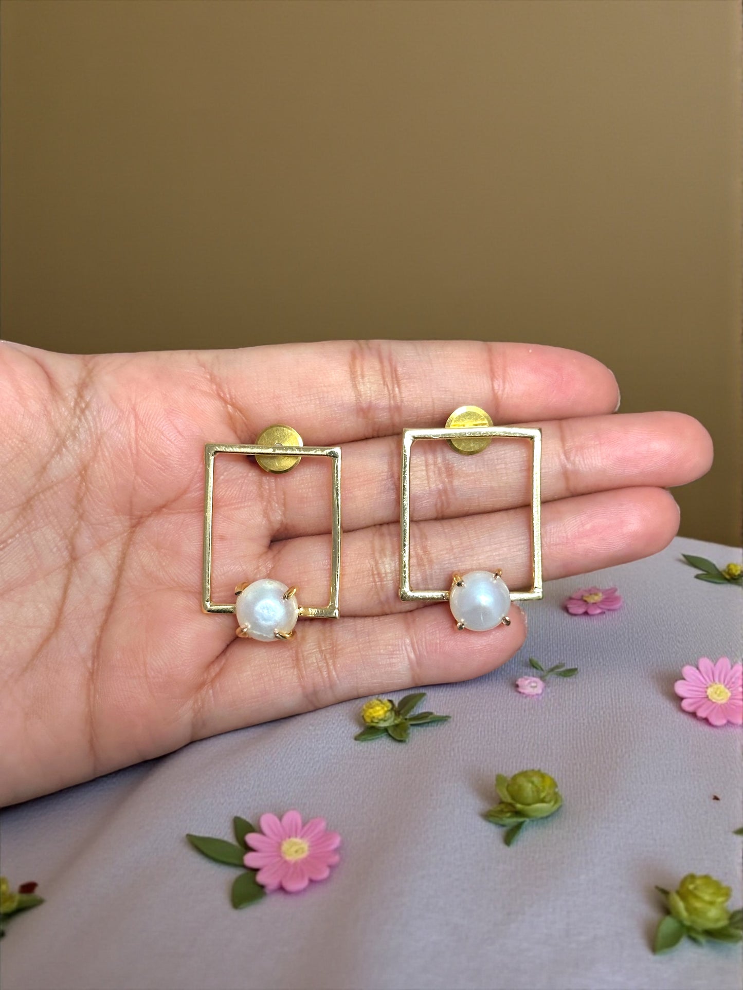 Pihu Rectangle Pearl Studs